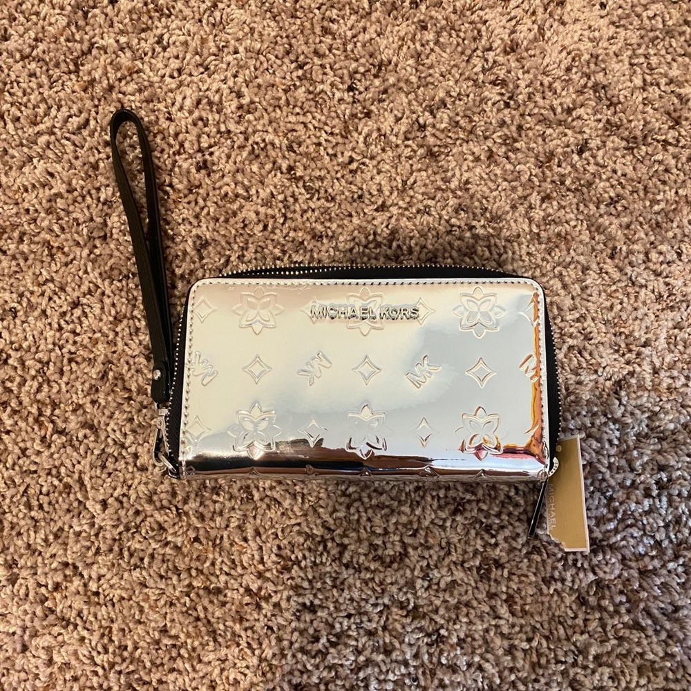 Michael Kors Silver Zip Clutch